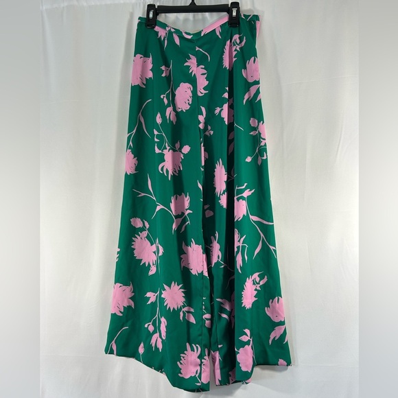 Beautiful High Rise Wide Leg Pink Green Pants Side Zipper Size 6 H&M Floral - Picture 1 of 9